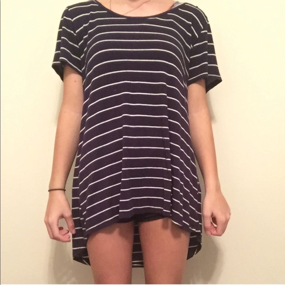 Navy blue and white stripped shirt
